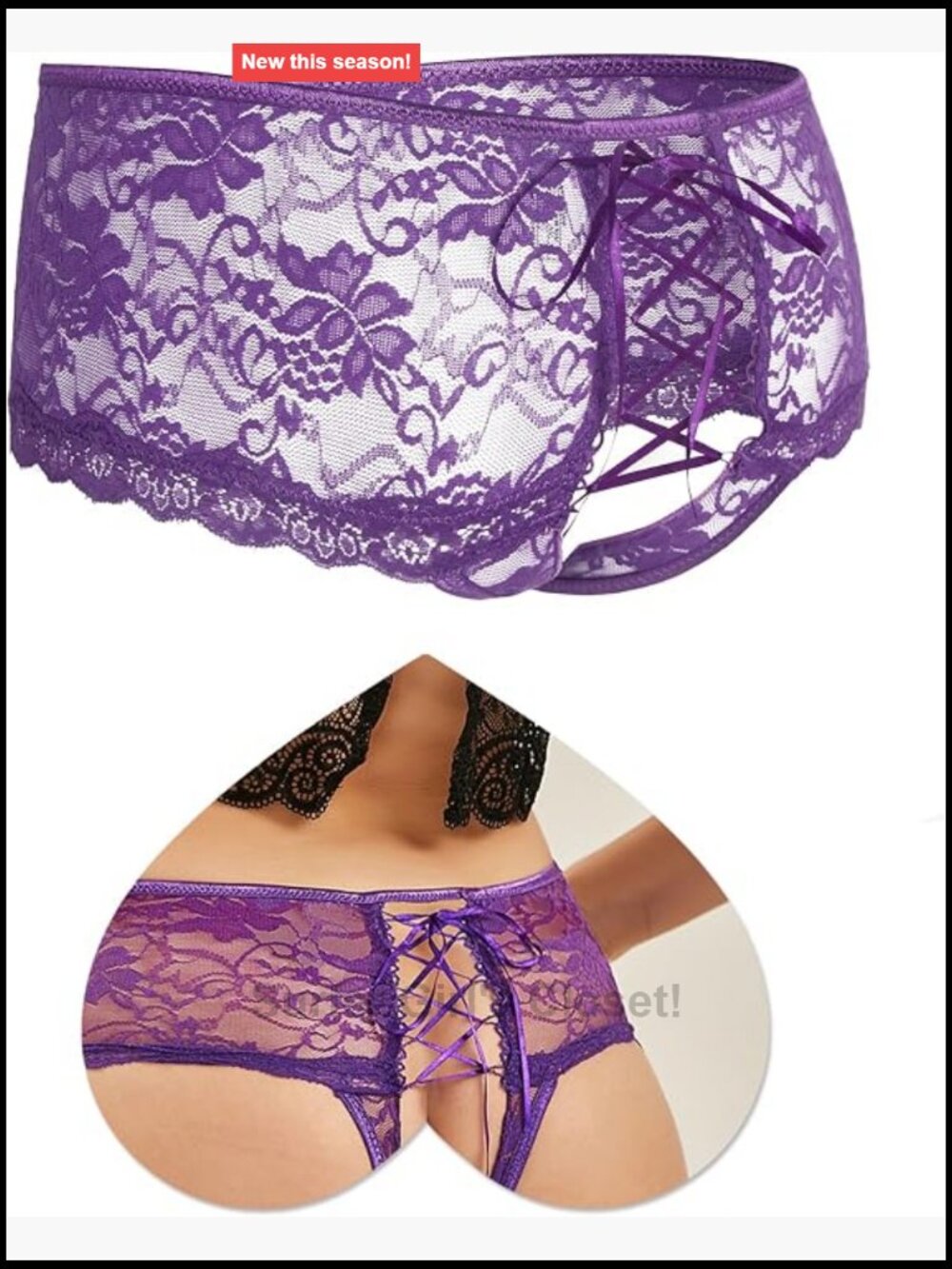 Lace Boyshort Panty Crotchless Sheer Plus Size Underwear